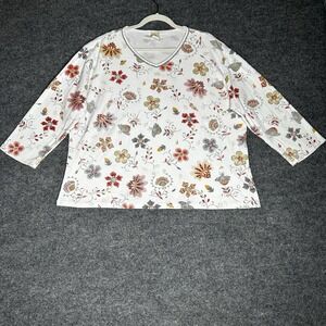 Jess &‎ Jane Floral Top Women Size 3x Flower Field 3/4 Sleeve Embellished